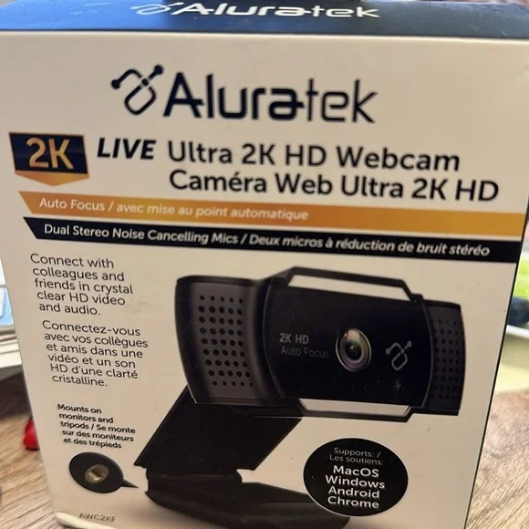Aluratek 2K HD Webcam with Dual Stereo Noise Cancelling Mics, new in box - Picture 6 of 7